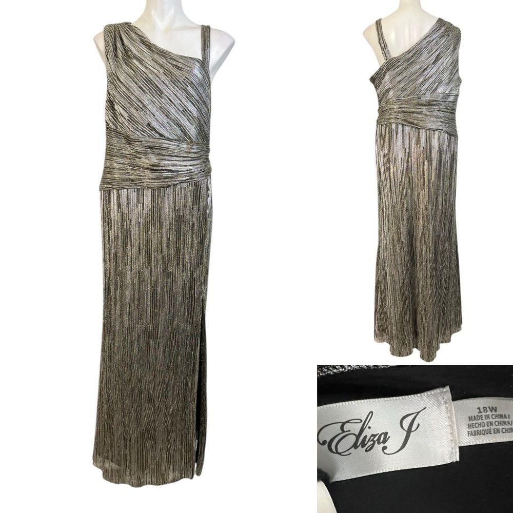 Eliza J Shimmering Black and Silver Maxi Dress